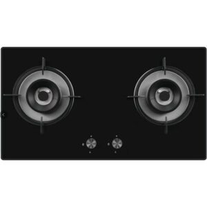 BAUMATIC 78CM GAS HOB DUAL WOK BURNER BLACK GLASS